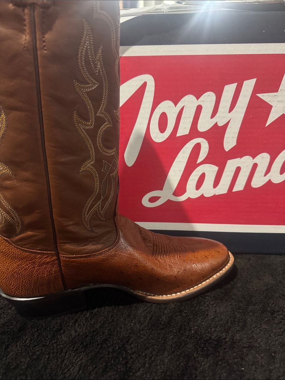 Tony Lama Tiberius Brandy Smooth Ostrich Leather Western Cowboy Boots